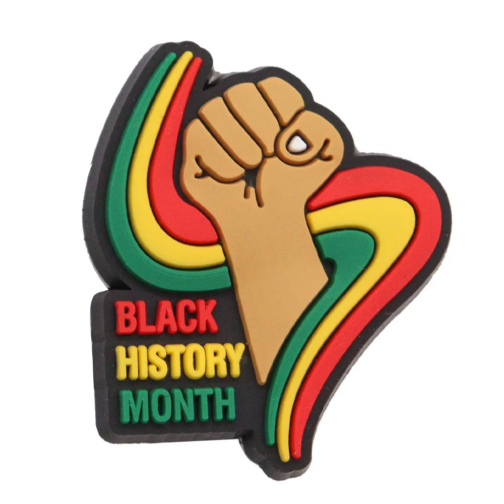 New Arrival 1-24Pcs PVC Black History Month Heart DIY Slipper Shoes Charms Buckle Clog Man Woman Shoe Accessories