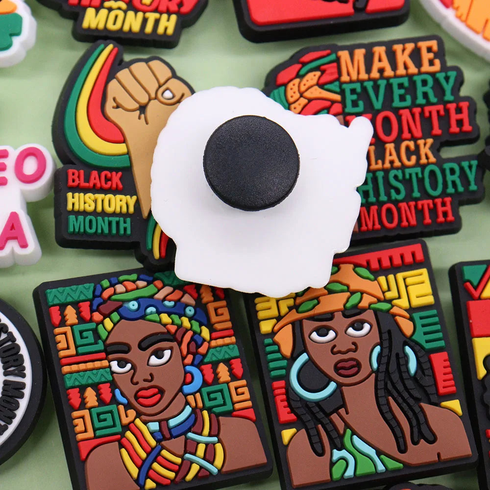New Arrival 1-24Pcs PVC Black History Month Heart DIY Slipper Shoes Charms Buckle Clog Man Woman Shoe Accessories