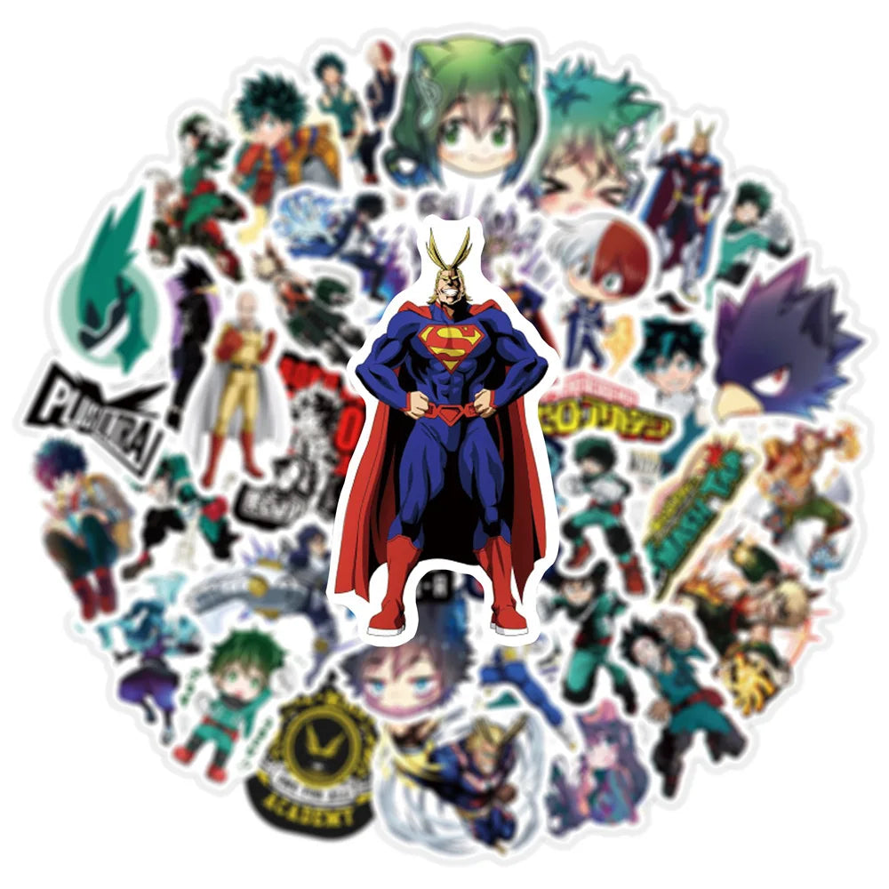 50Pcs My Hero Academy Anime Stickers PVC Waterproof Stickers Luggage Laptop Graffiti Stickers