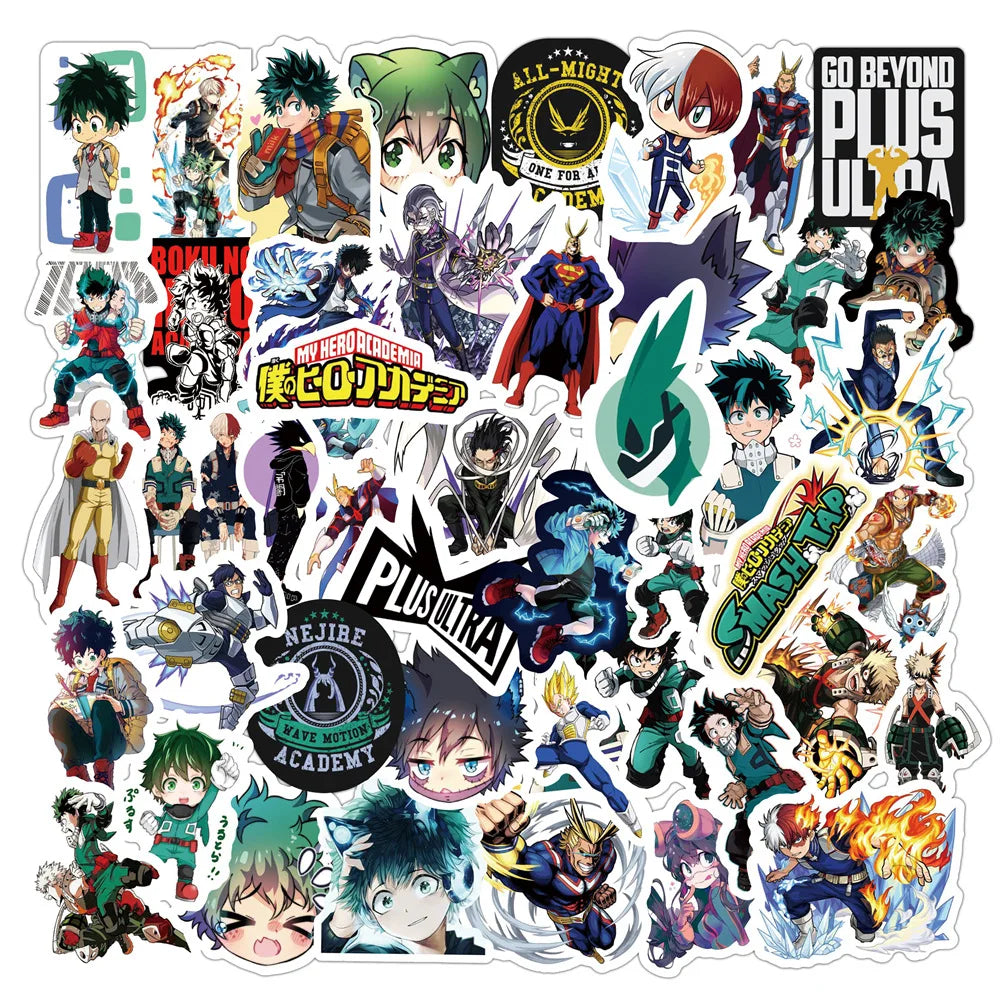 50Pcs My Hero Academy Anime Stickers PVC Waterproof Stickers Luggage Laptop Graffiti Stickers