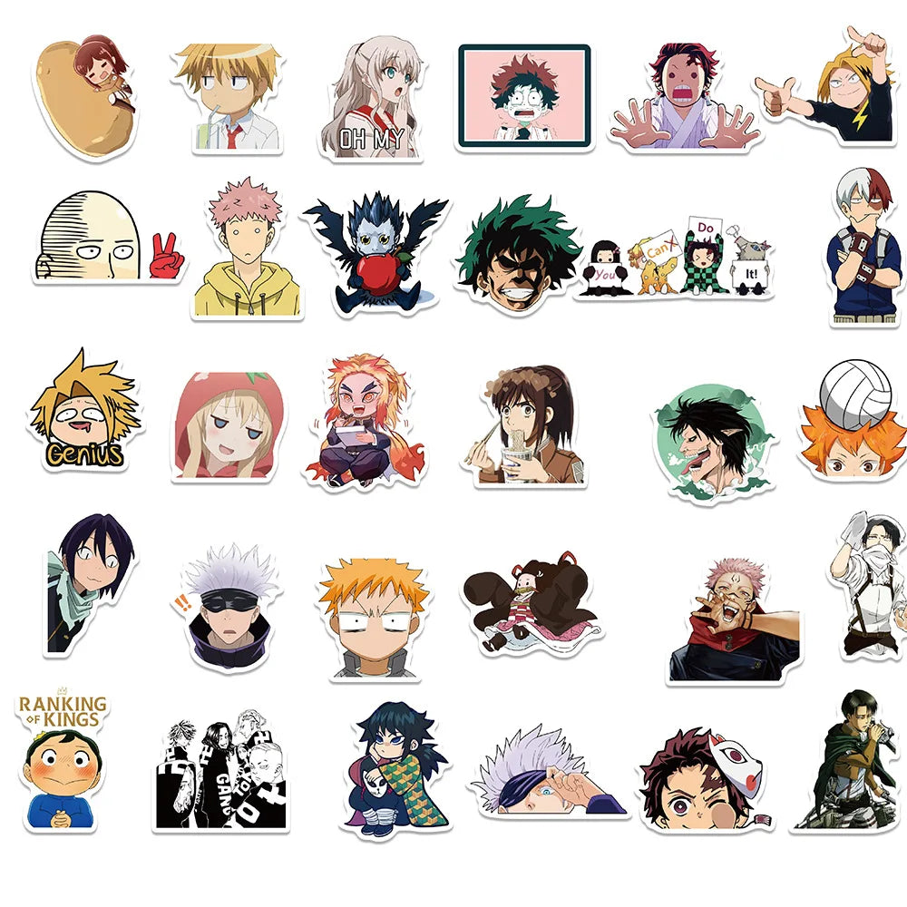 300Pcs Mix Anime Stickers for Kids Onepiece JujutsuKaisen DragonBall Sticker DIY Car Wall Cool Cartoon Decals Waterproof Toy