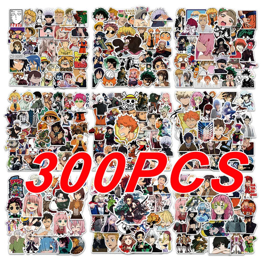 300Pcs Mix Anime Stickers for Kids Onepiece JujutsuKaisen DragonBall Sticker DIY Car Wall Cool Cartoon Decals Waterproof Toy