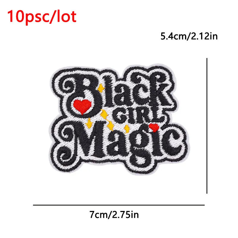10Pcs/Lot Black History  Embroidery Patch - Iron-On Patches For Clothing Stickers Badges