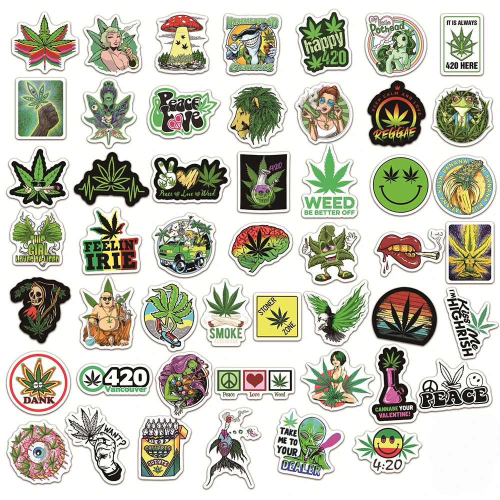 10/50/100PCS Funny Characters Leaves Weed Smoking Graffiti Stickers for Laptop Luggage Laptop Phone Waterproof Cool Sticker Pack