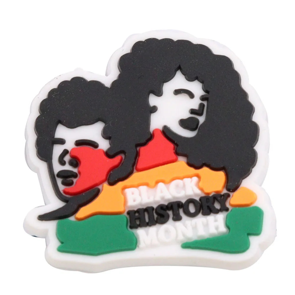 New Arrival 1-24Pcs PVC Black History Month Heart DIY Slipper Shoes Charms Buckle Clog Man Woman Shoe Accessories