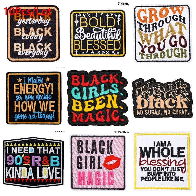 10Pcs/Lot Black History  Embroidery Patch - Iron-On Patches For Clothing Stickers Badges