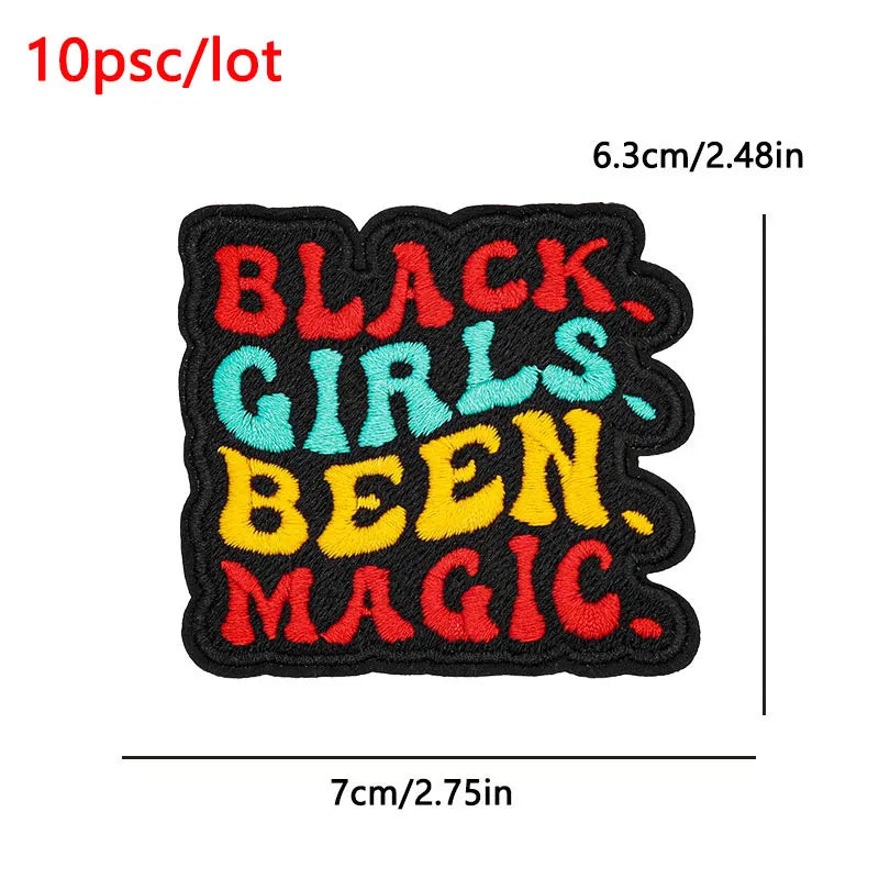 10Pcs/Lot Black History  Embroidery Patch - Iron-On Patches For Clothing Stickers Badges