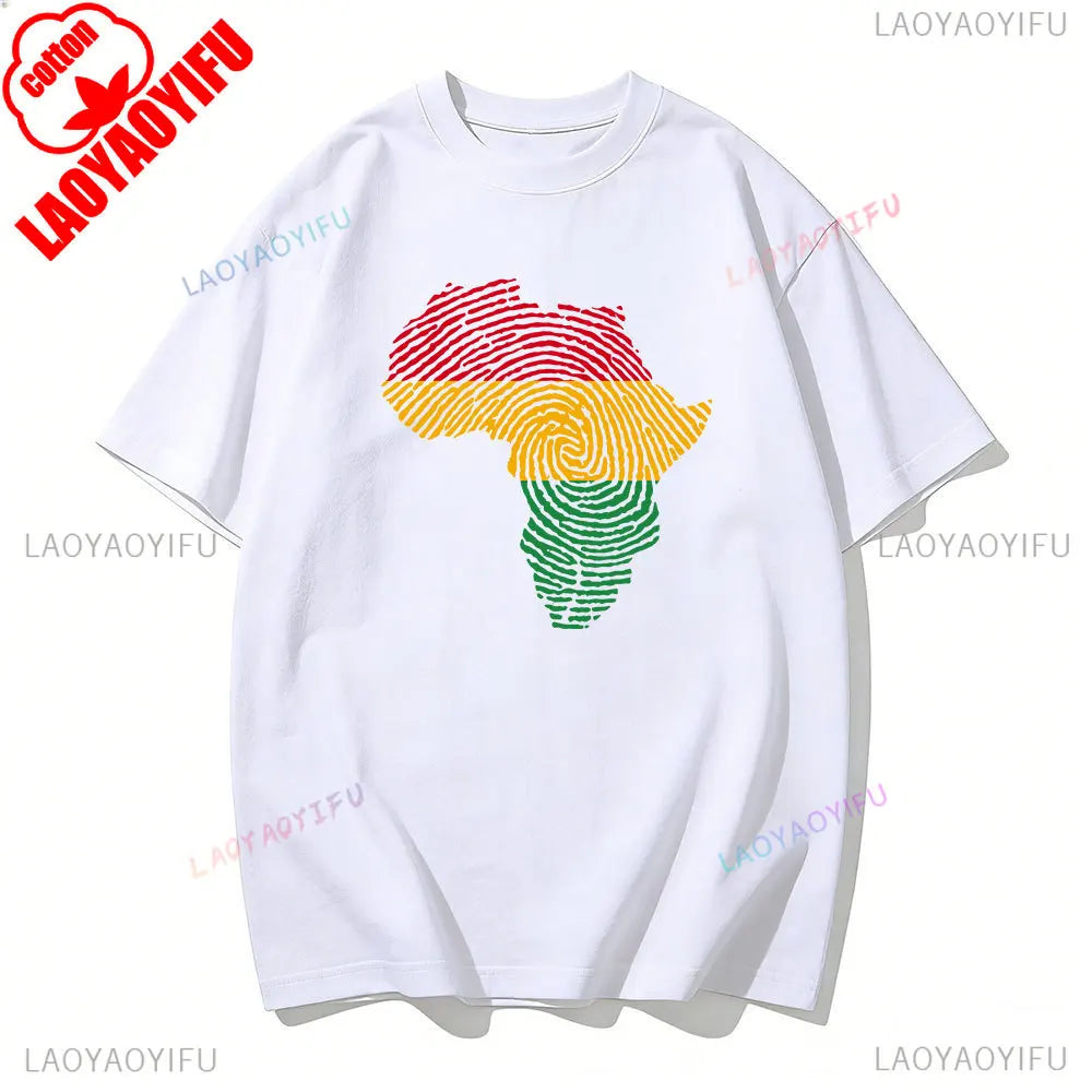 Africa Fingerprint Shirt African Pride Tee with Red Yellow Green Map Design T Shirt Black History Month Ethnic Print Tees