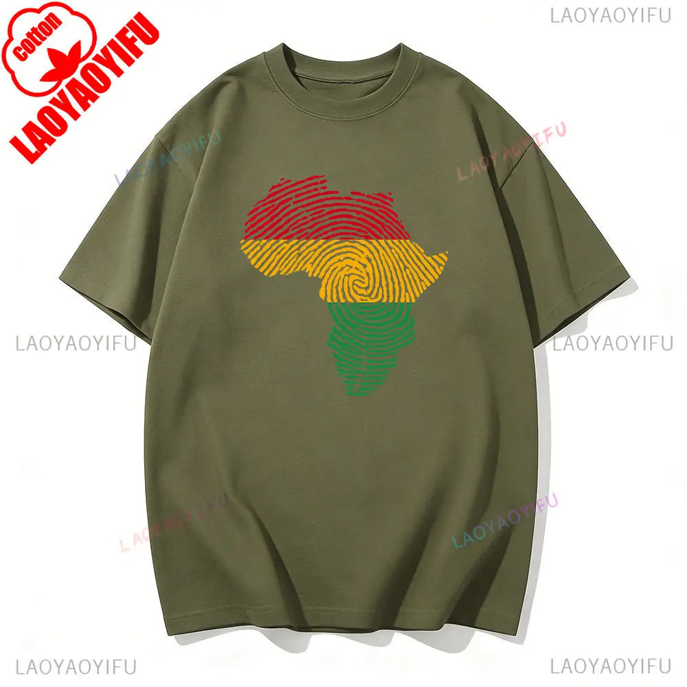 Africa Fingerprint Shirt African Pride Tee with Red Yellow Green Map Design T Shirt Black History Month Ethnic Print Tees