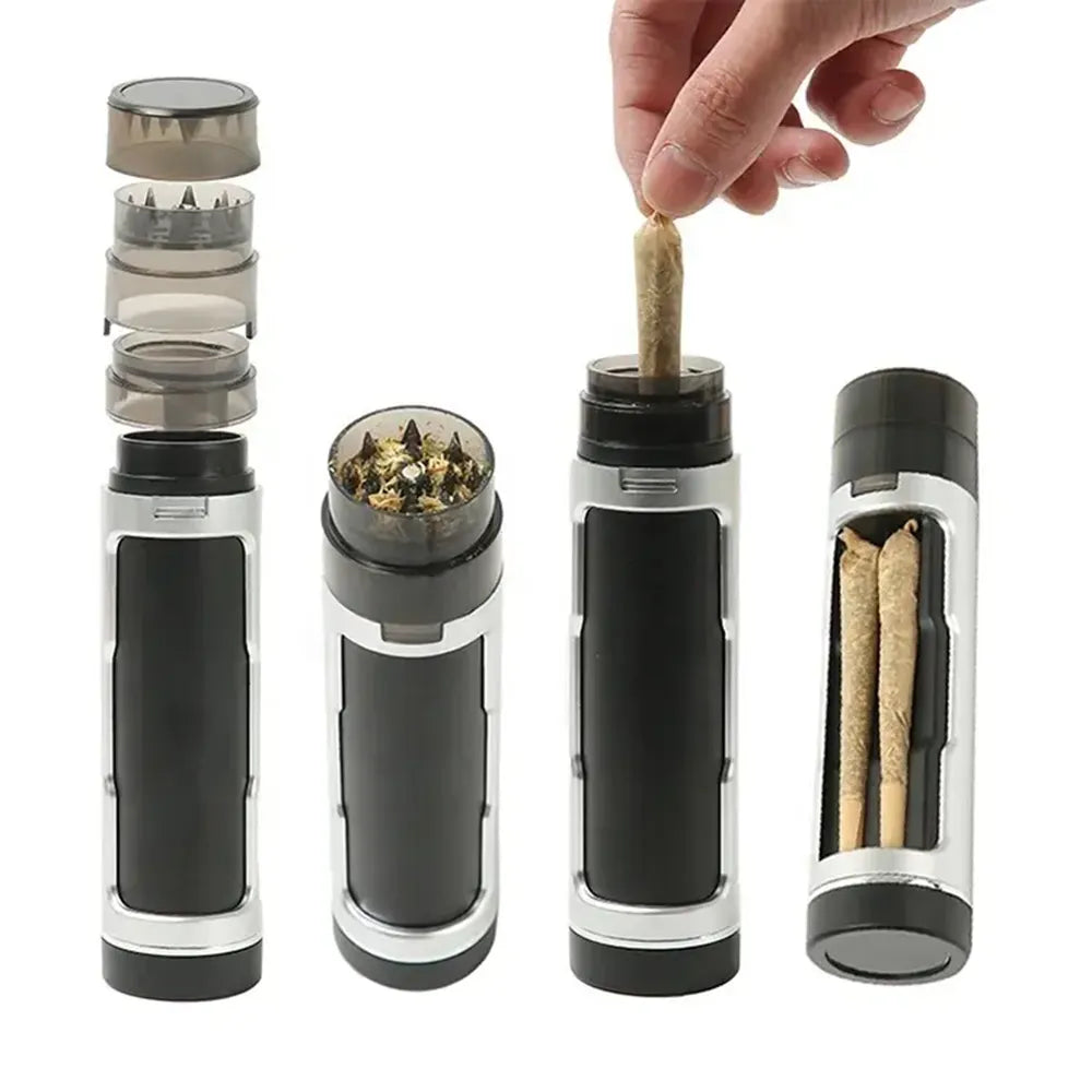 Manul Herbal Grinder for Smoking Plastic Filler Pre Rolled Dry Herb Grinder Cone Tube Case Double Black Silver