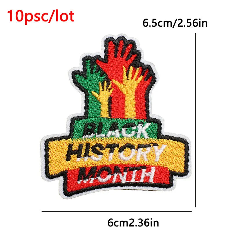 10Pcs/Lot Black History  Embroidery Patch - Iron-On Patches For Clothing Stickers Badges