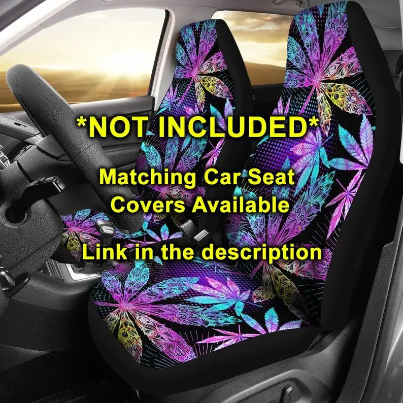 Colorful Pink Purple Weed Leaf Floral Flowers Car Floor Mats Set, Front and Back Floor Mats for Car, Car Accessories