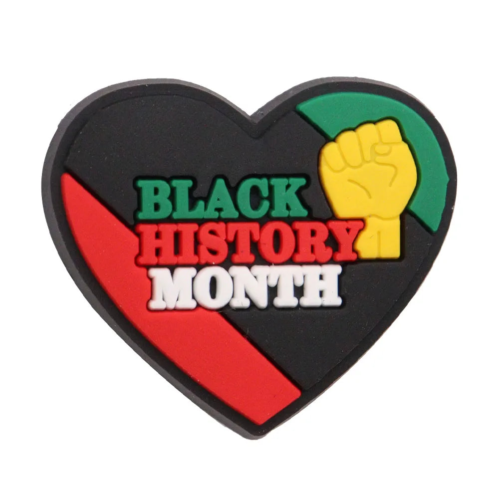 New Arrival 1-24Pcs PVC Black History Month Heart DIY Slipper Shoes Charms Buckle Clog Man Woman Shoe Accessories