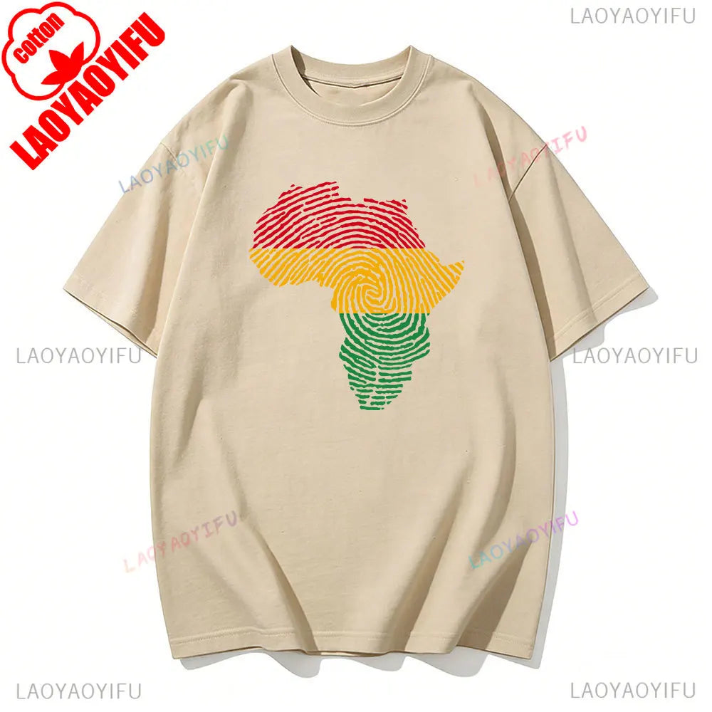 Africa Fingerprint Shirt African Pride Tee with Red Yellow Green Map Design T Shirt Black History Month Ethnic Print Tees