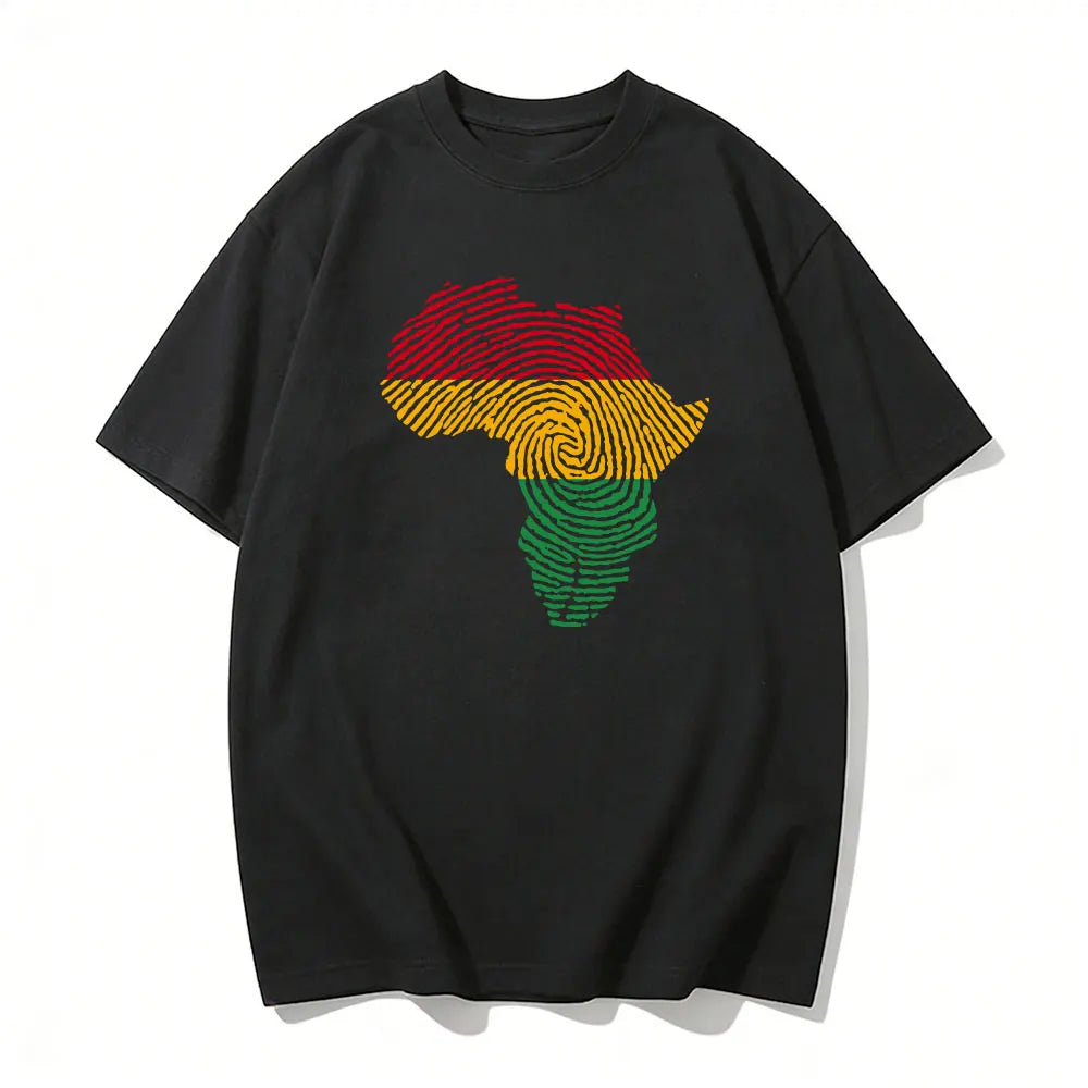 Africa Fingerprint Shirt African Pride Tee with Red Yellow Green Map Design T Shirt Black History Month Ethnic Print Tees
