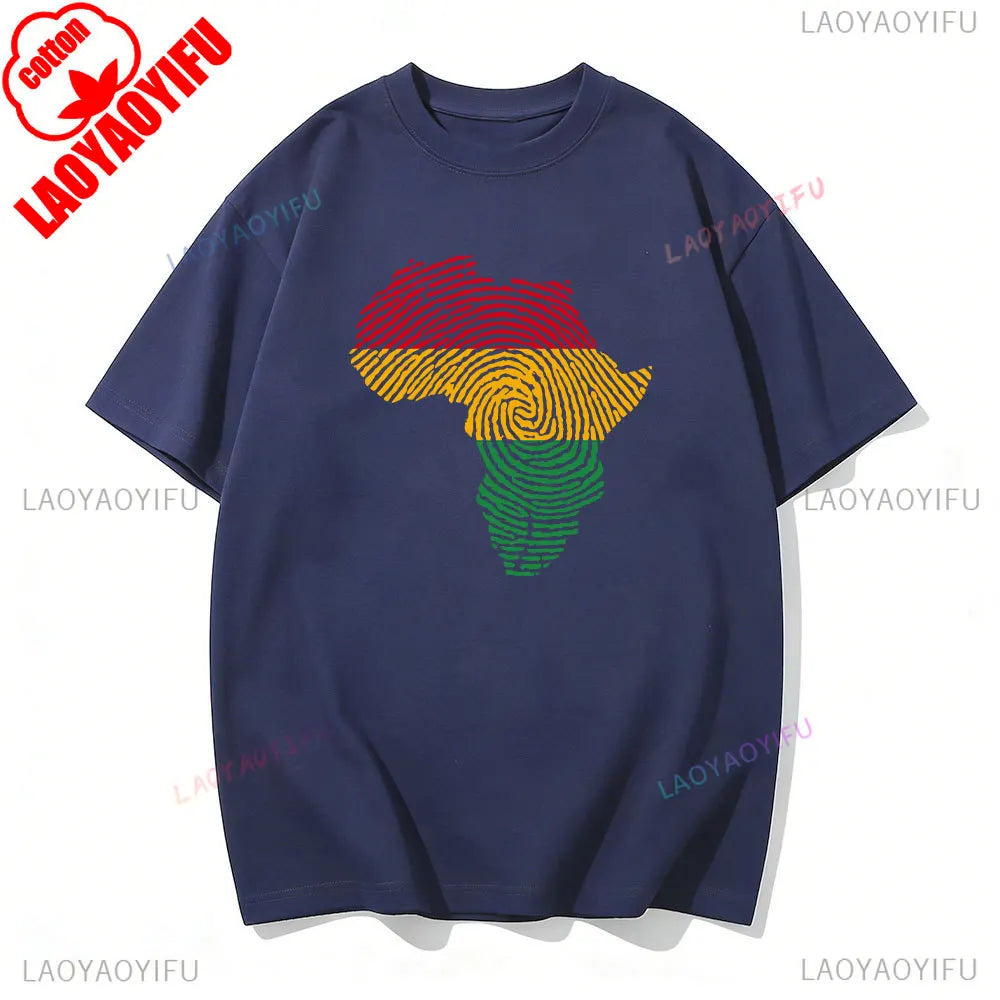 Africa Fingerprint Shirt African Pride Tee with Red Yellow Green Map Design T Shirt Black History Month Ethnic Print Tees