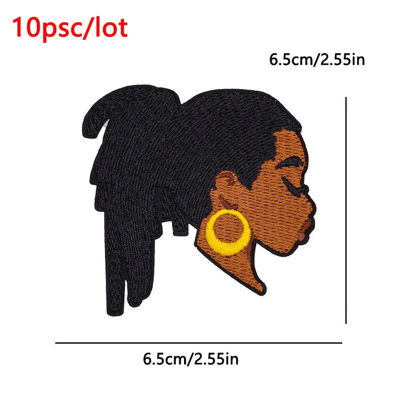 10Pcs/Lot Black History  Embroidery Patch - Iron-On Patches For Clothing Stickers Badges