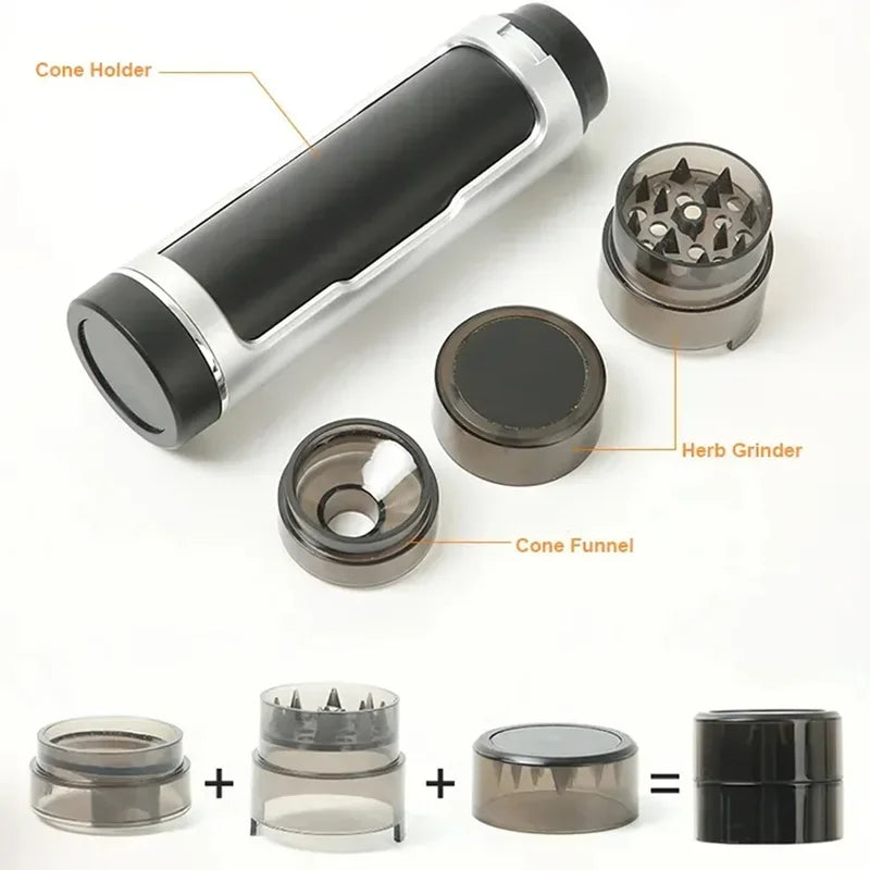 Manul Herbal Grinder for Smoking Plastic Filler Pre Rolled Dry Herb Grinder Cone Tube Case Double Black Silver