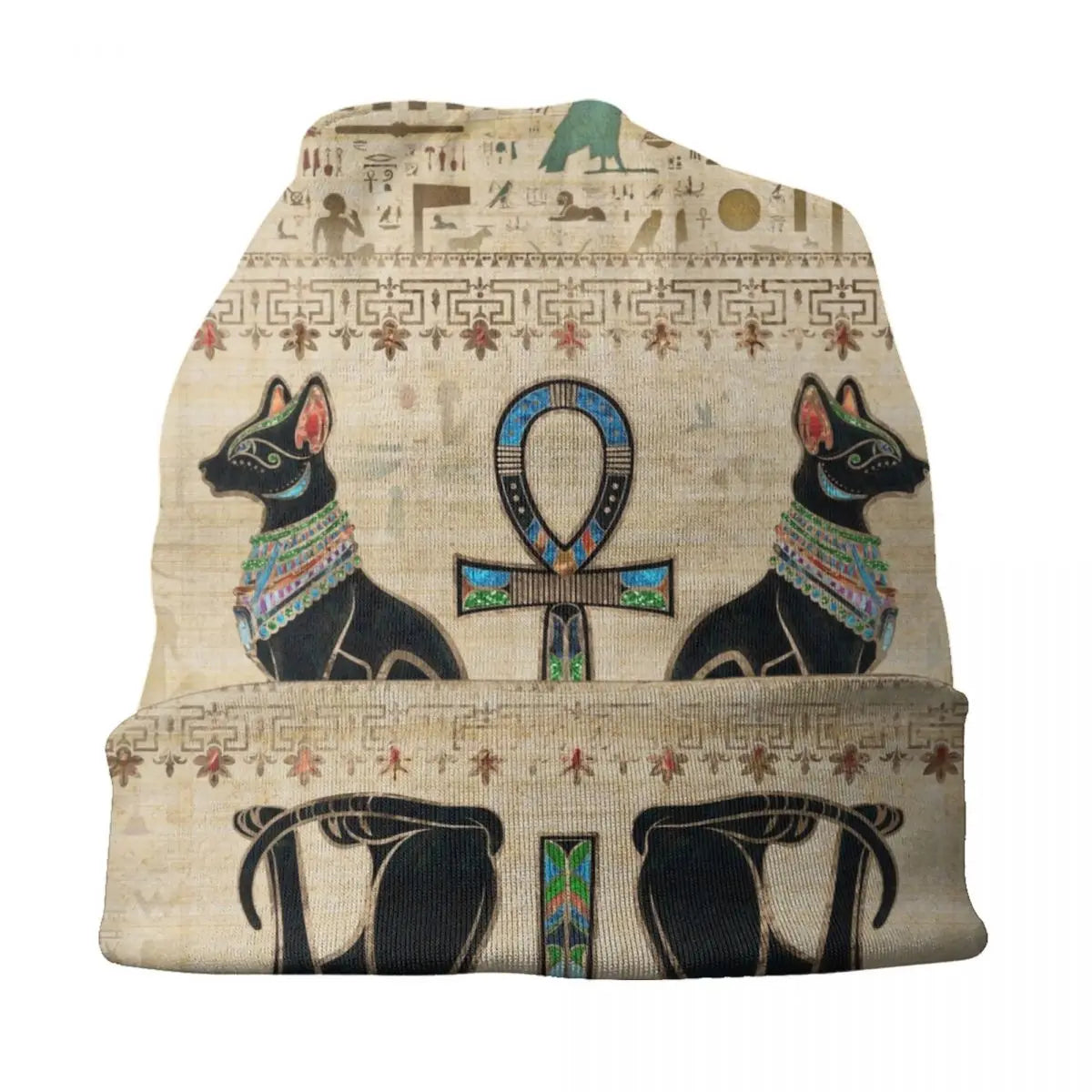 Egyptian Cats And Ankh Cross Bonnet Hats Hip Hop Knitting Hat For Men Women Warm Winter Ancient Egypt Skullies Beanies Caps