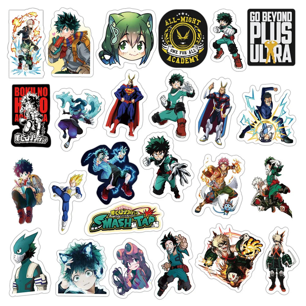 50Pcs My Hero Academy Anime Stickers PVC Waterproof Stickers Luggage Laptop Graffiti Stickers