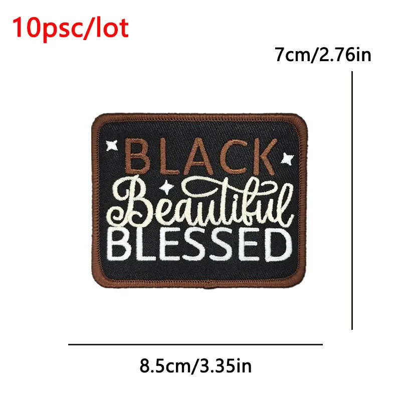 10Pcs/Lot Black History  Embroidery Patch - Iron-On Patches For Clothing Stickers Badges
