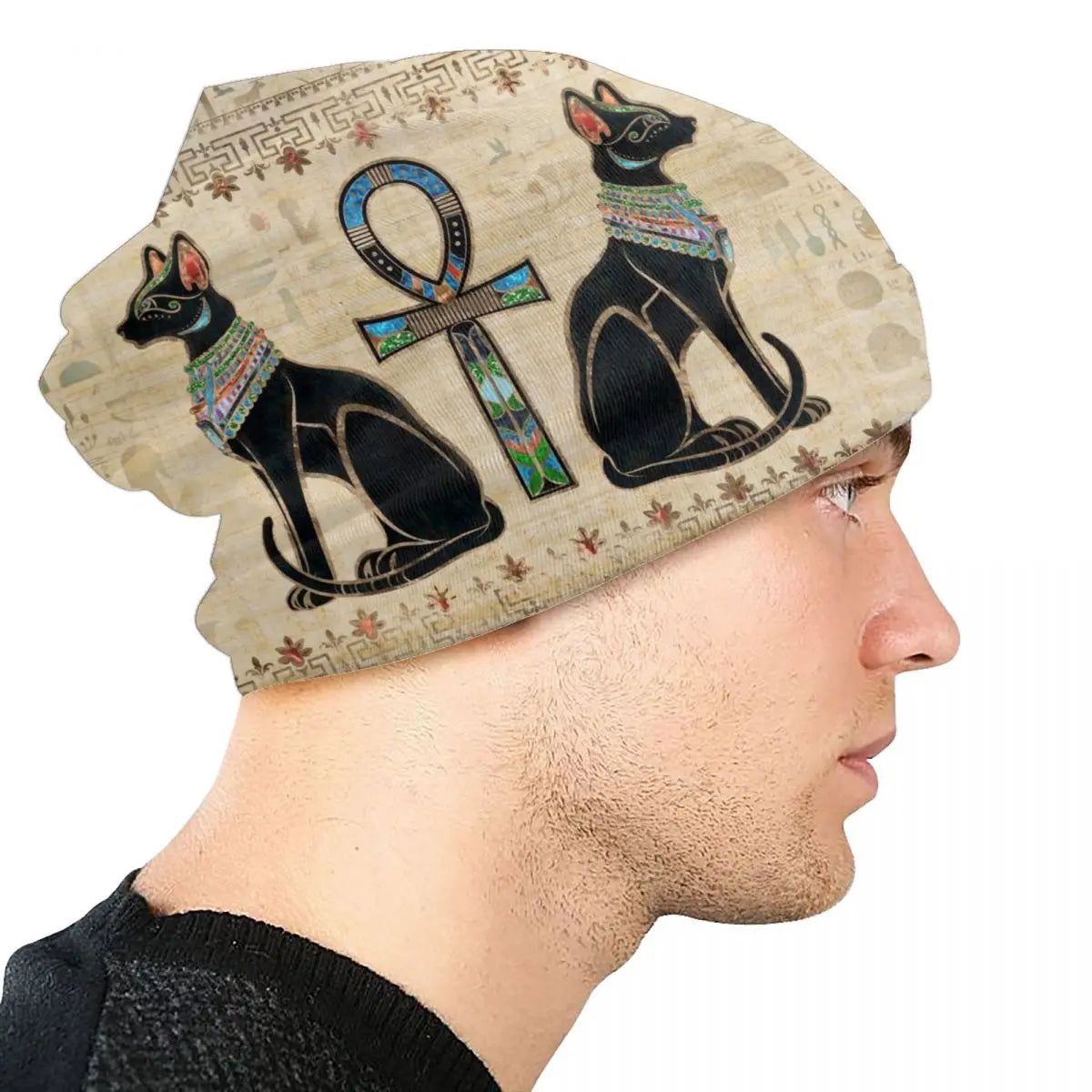 Egyptian Cats And Ankh Cross Bonnet Hats Hip Hop Knitting Hat For Men Women Warm Winter Ancient Egypt Skullies Beanies Caps