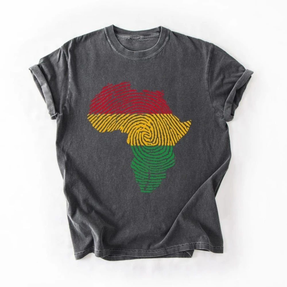 Africa Fingerprint Shirt African Pride Tee with Red Yellow Green Map Design T Shirt Black History Month Ethnic Print Tees