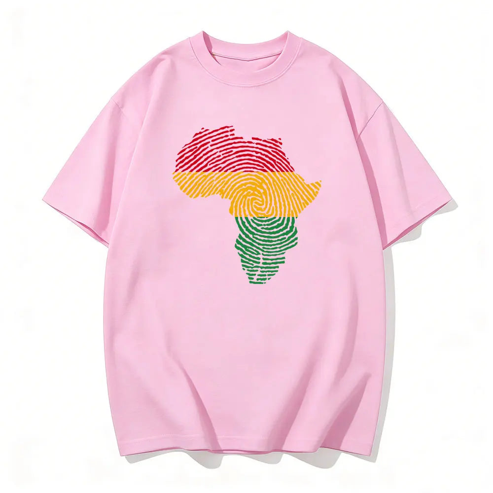 Africa Fingerprint Shirt African Pride Tee with Red Yellow Green Map Design T Shirt Black History Month Ethnic Print Tees