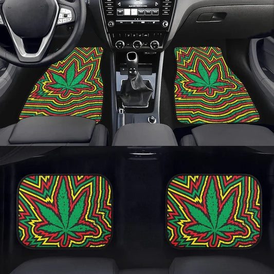 Rasta Cannabis Car Floor Mats - Stoner Car, Maryjane Rastafarian, Weed Smoker, Colorful Marijuana Car Seat, Hippie Vibrant Car A