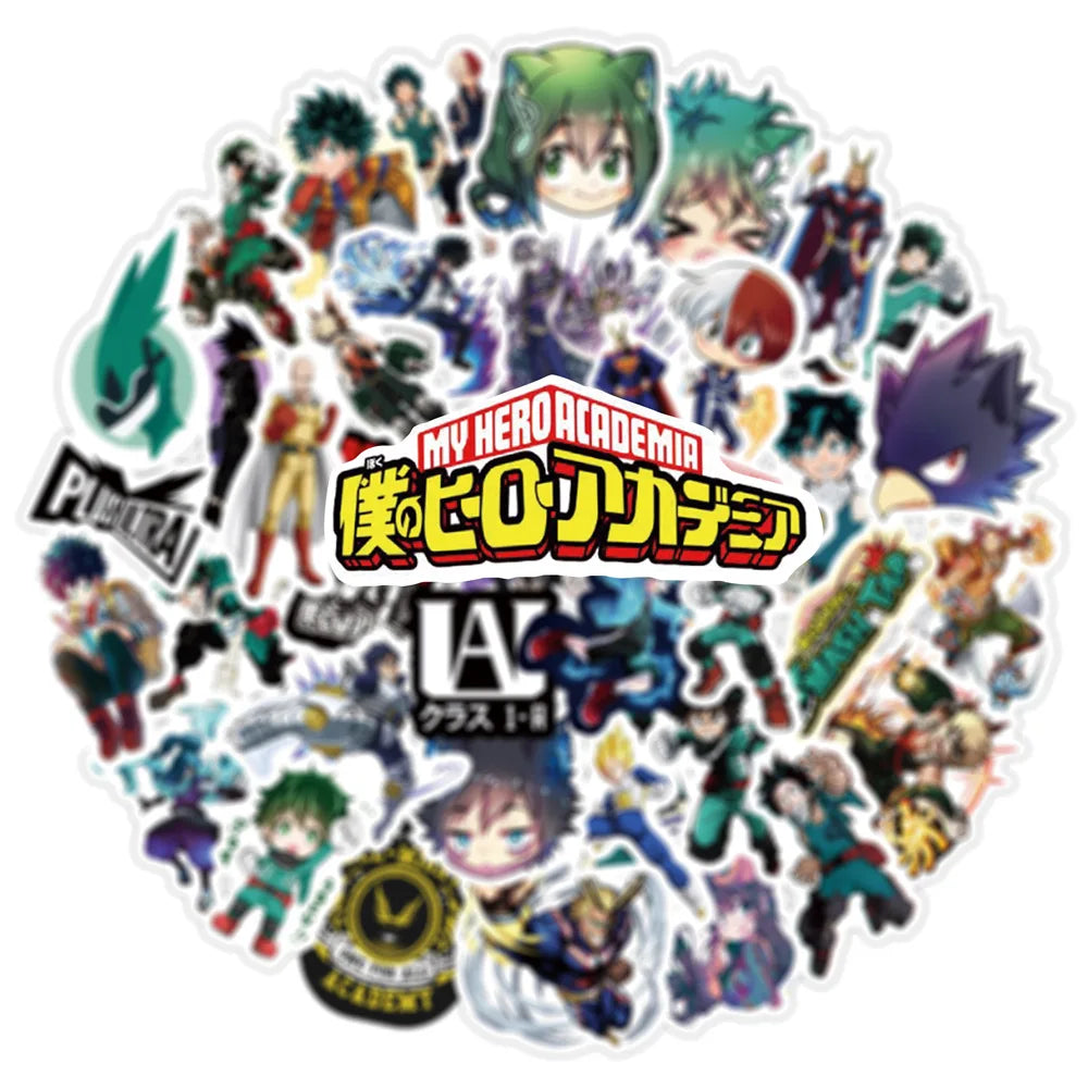 50Pcs My Hero Academy Anime Stickers PVC Waterproof Stickers Luggage Laptop Graffiti Stickers