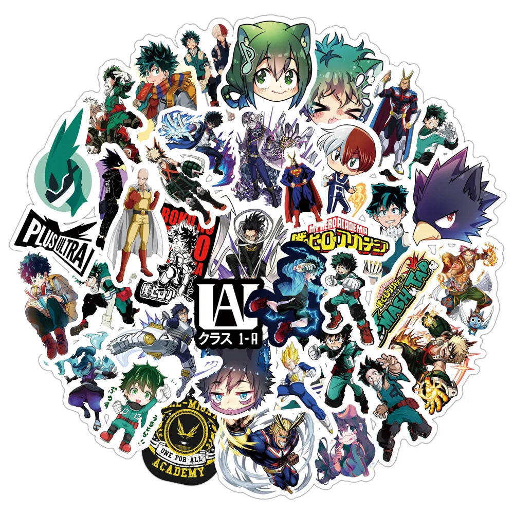 50Pcs My Hero Academy Anime Stickers PVC Waterproof Stickers Luggage Laptop Graffiti Stickers