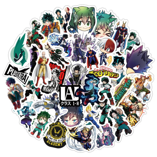 50Pcs My Hero Academy Anime Stickers PVC Waterproof Stickers Luggage Laptop Graffiti Stickers