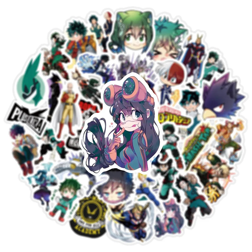 50Pcs My Hero Academy Anime Stickers PVC Waterproof Stickers Luggage Laptop Graffiti Stickers