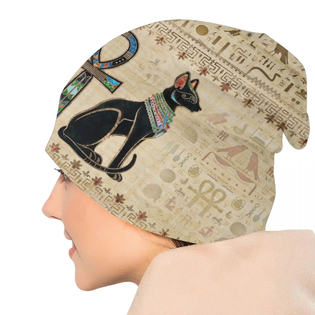 Egyptian Cats And Ankh Cross Bonnet Hats Hip Hop Knitting Hat For Men Women Warm Winter Ancient Egypt Skullies Beanies Caps