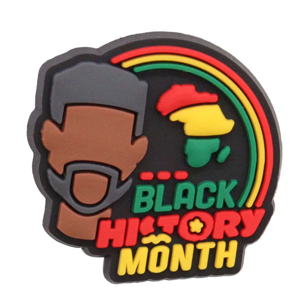 New Arrival 1-24Pcs PVC Black History Month Heart DIY Slipper Shoes Charms Buckle Clog Man Woman Shoe Accessories